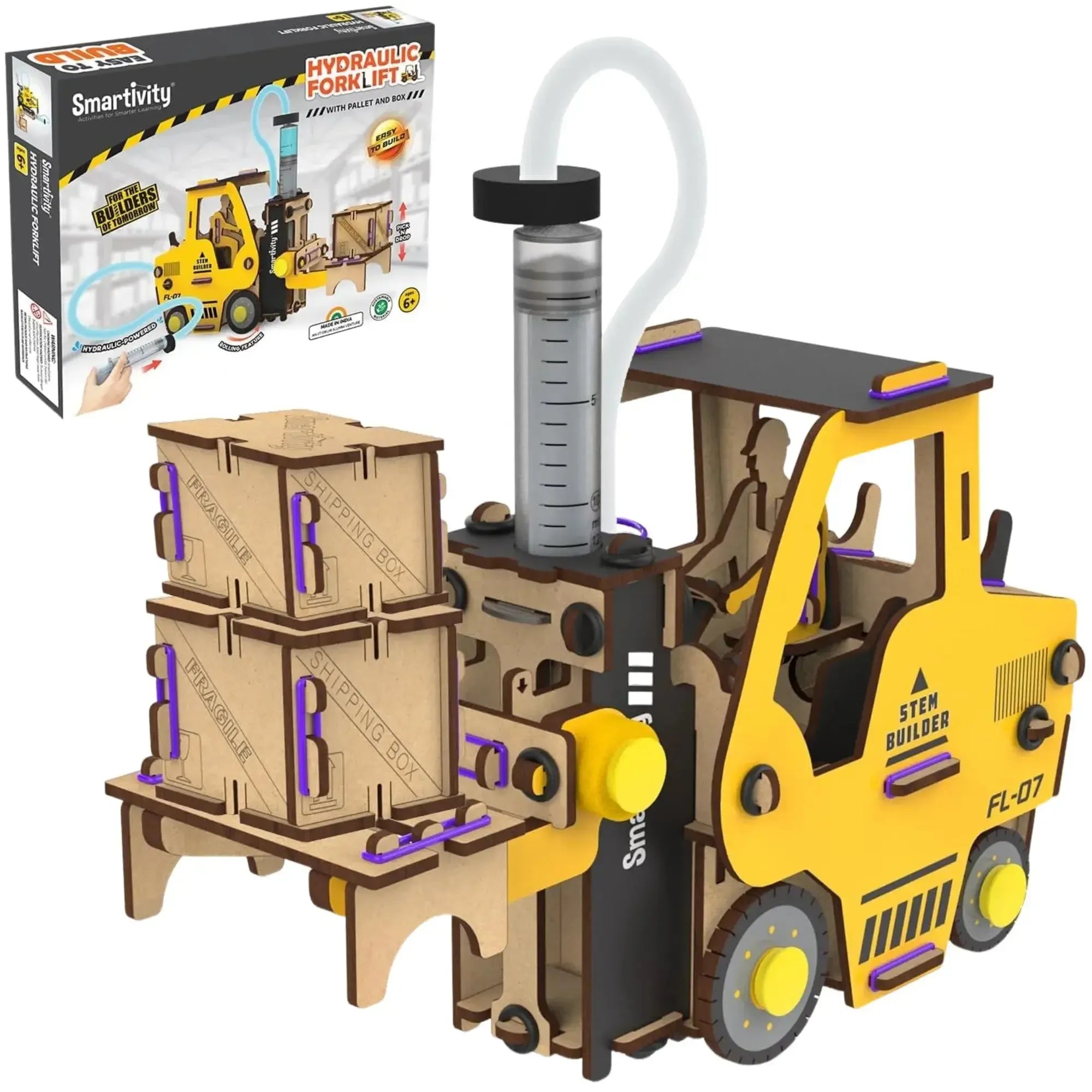 Hydraulic-Forklift-With-Pallet-and-Box-STEM-Toy-Building-Set-Smartivity Hydraulic Forklift with Pallet and Box - STEM Toy Building Set - Smartivity - Image 1