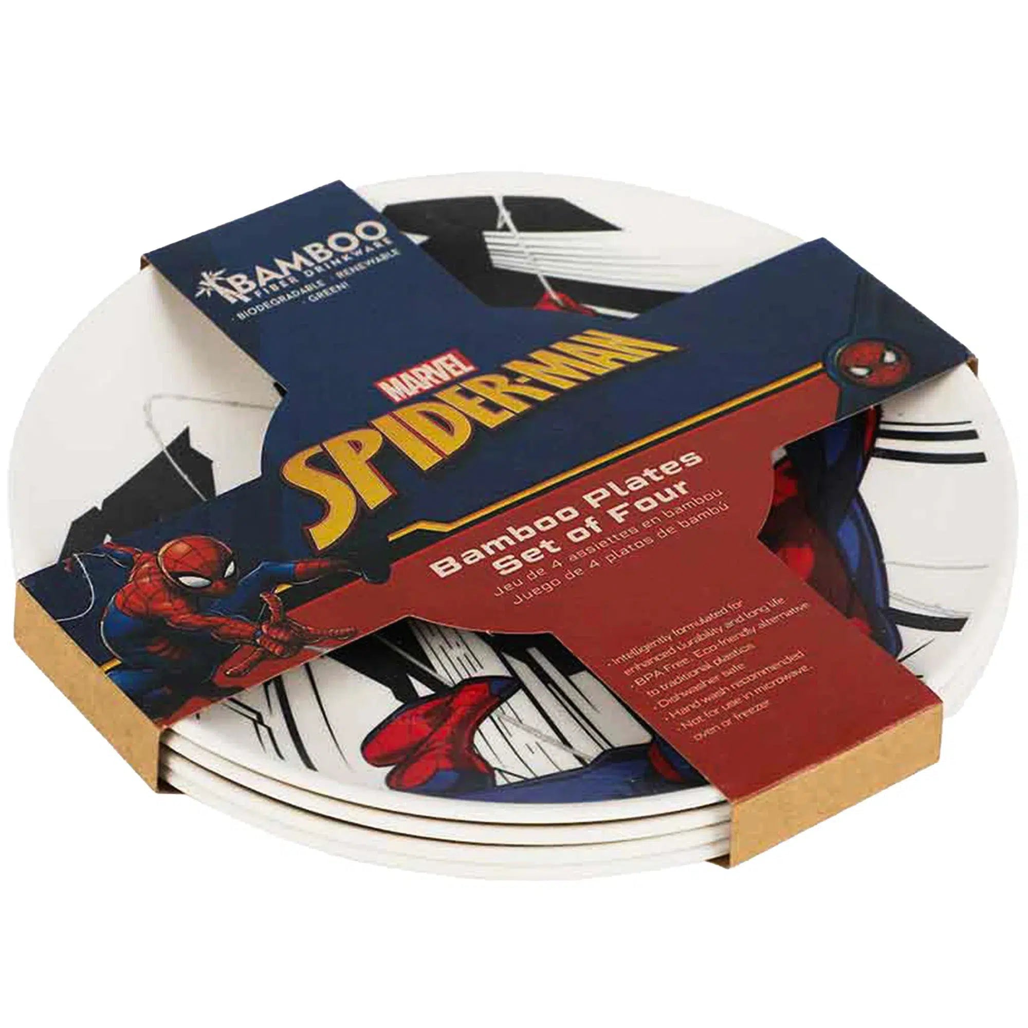 Marvel-Spider-Man-Swinging-Spider-Man-Bamboo-Plates-Set-4-Pack-Bioworld Marvel: Spider-Man - Swinging Spider-Man Bamboo Plates Set (4 Pack) - Bioworld - Image 1