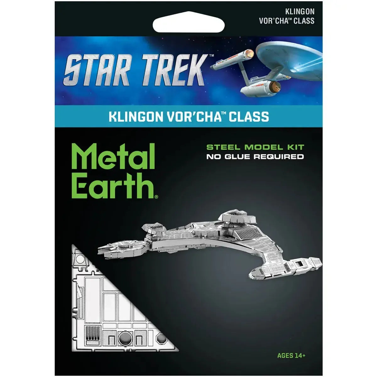 Star-Trek-Unpainted-Klingon-VorCha-Class-Ship-Figure-Model-Kit-Steel-Challenging-Difficulty-Fascinations-Metal-Earth-Series Star Trek - Unpainted Klingon Vor'Cha Class Ship Figure Model Kit (Steel, Challenging Difficulty) - Fascinations - Metal Earth Series - Image 1