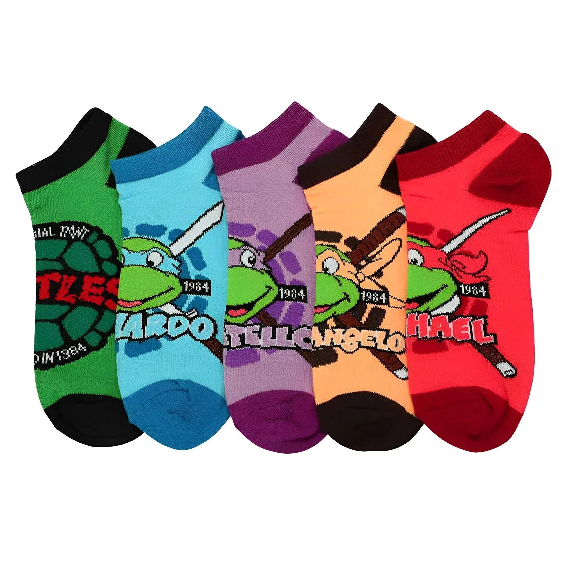 Teenage-Mutant-Ninja-Turtles-1984-Retro-Turtles-Ankle-Socks-Set-5-Pairs-Bioworld Teenage Mutant Ninja Turtles - 1984 Retro Turtles Ankle Socks Set (5 Pairs) - Bioworld - Image 1